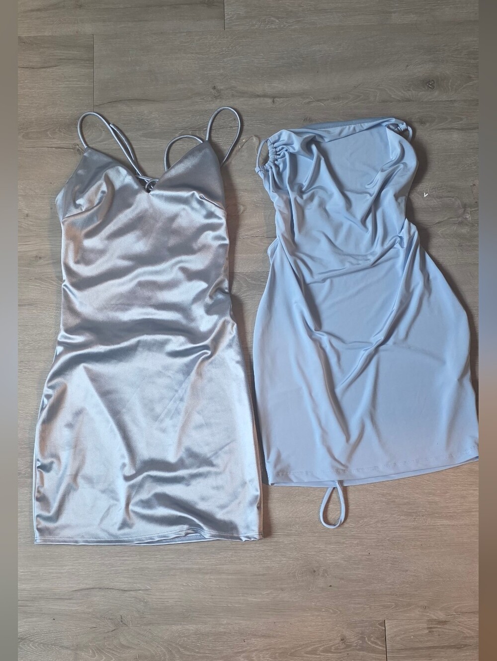 Satin Slip Dress & Light Blue Bodycon Mini Duo - Silver & Light Blue